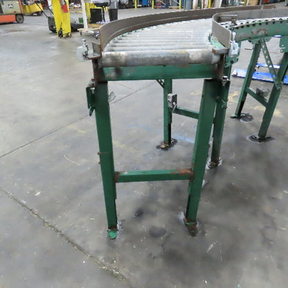 Rapistan 45° Gravity Roller Curved Conveyor Section 1.87" Rollers 16" BF W/ Legs