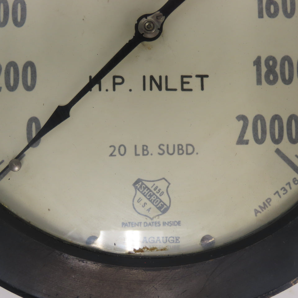 Ashcroft Duragauge 0-2000 HP Inlet Gauge 10-1/4" OD 1/2" NPT