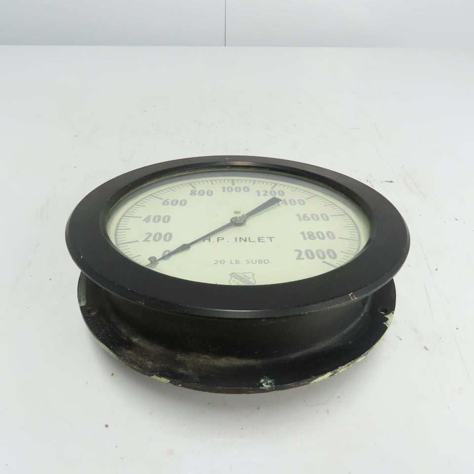Ashcroft Duragauge 0-2000 HP Inlet Gauge 10-1/4" OD 1/2" NPT