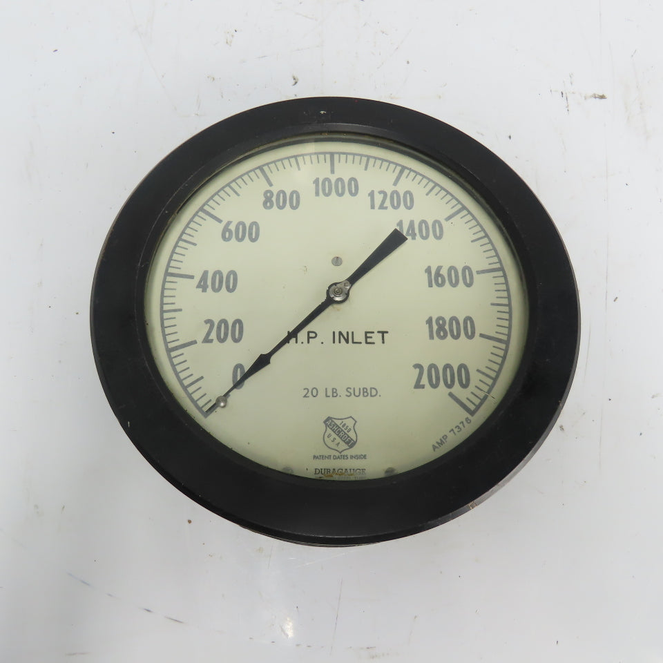 Ashcroft Duragauge 0-2000 HP Inlet Gauge 10-1/4" OD 1/2" NPT