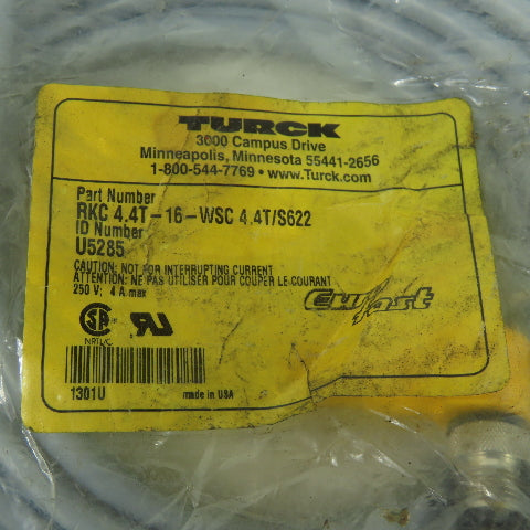 Turck RKC 4.4T-16-WSC 4.4T/S622 Euro-Fast Cordset Cable 4-Pin Female/4-Pin Male