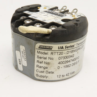 Foxboro RTT20-D1BNQFN-D3 0-1562°F Temperature Transmitter 12-42VDC