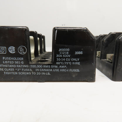 USD J60030 30A 600V 3 Pole Class J Fuse Holder Lot Of 5