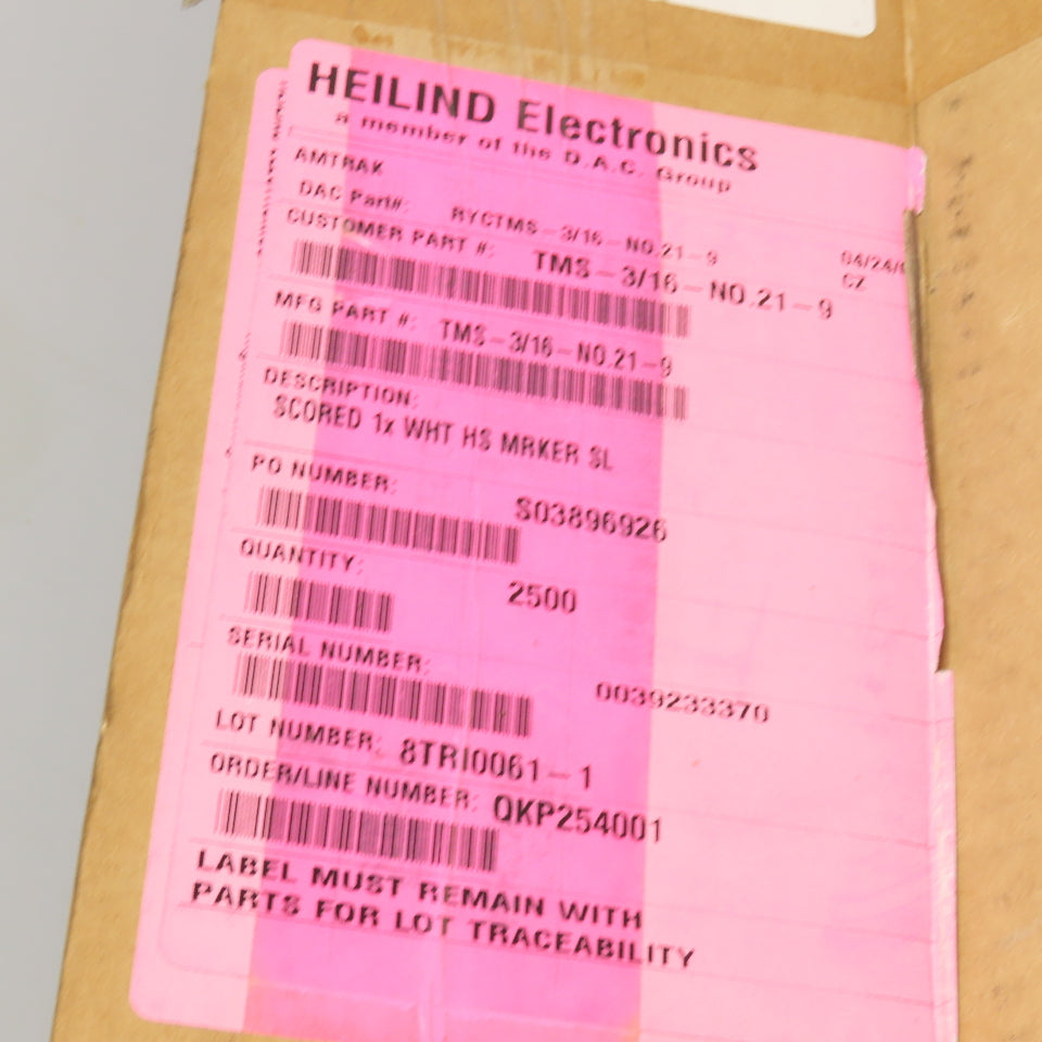 Tyco TMS-3/16-NO.21.9 Heat Shrink Identification Sleeve Label 2500 Psc.