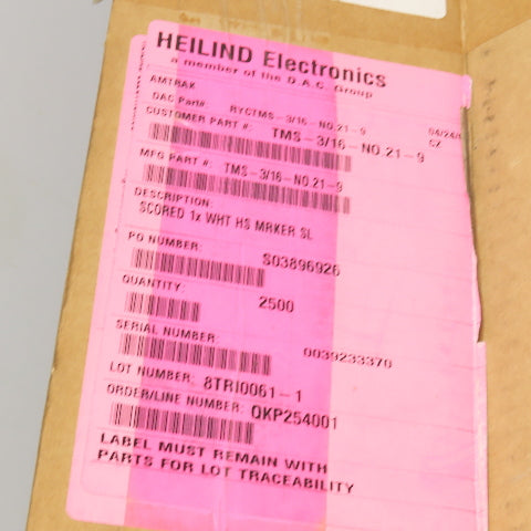 Tyco TMS-3/16-NO.21.9 Heat Shrink Identification Sleeve Label 2500 Psc.