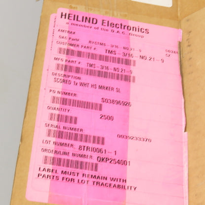 Tyco TMS-3/16-NO.21.9 Heat Shrink Identification Sleeve Label 2500 Psc.