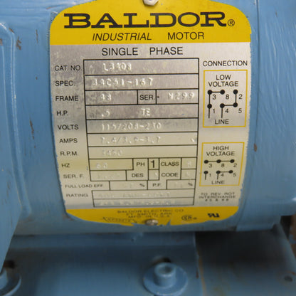 Baldor L3408 1/2HP Electric Bench Top Grinder 115/208-230V 1Ph 3450RPM