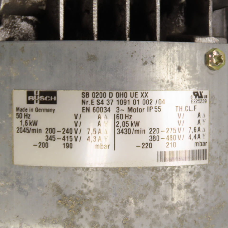 Busch SB0200D0H0UEXX 2.05kW Vacuum Regenerative Blower 220/480V 3PH 3430RPM
