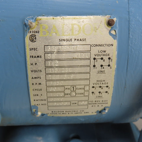 Baldor L3503 1/2HP Electric Bench Top Grinder 115/230V 1Ph 3450RPM 7.8A