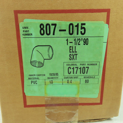 Colonial 807-015 1-1/2" 90° Elbow PVC Fitting ELL SXT C17107 Lot Of 10