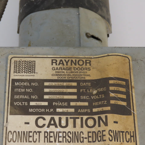 Raynor RGJH443 SR2 Garage Overhead Door Opener 460V 3PH 175 Ft.Lbs Sec Tested