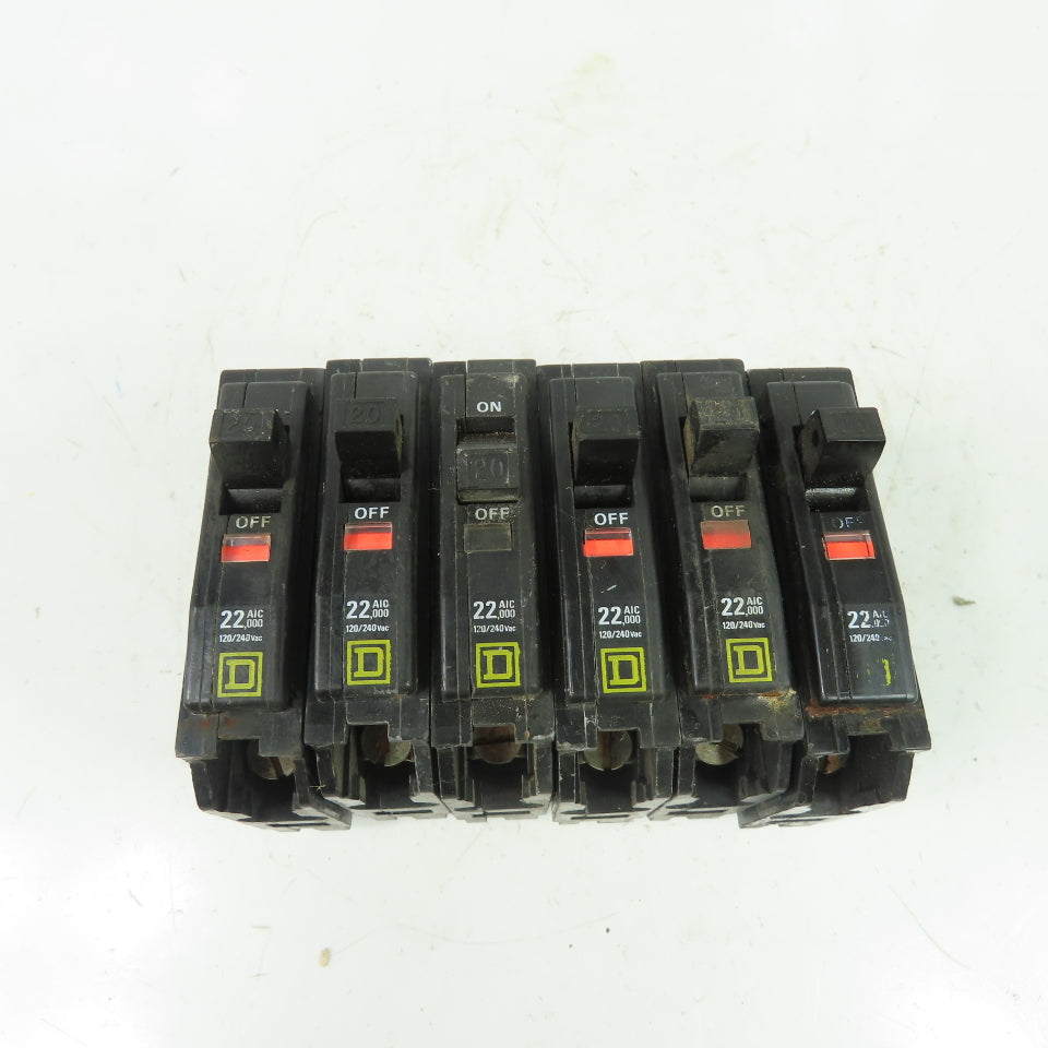 Square D 20A Breaker 22,000 Aic 120/240VAC Lot Of 6