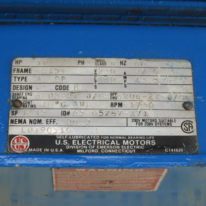 U.S Electrical Type A DP 10HP Motor 1730RPM 230/460V 3PH 215T Frame (Worn Shaft)