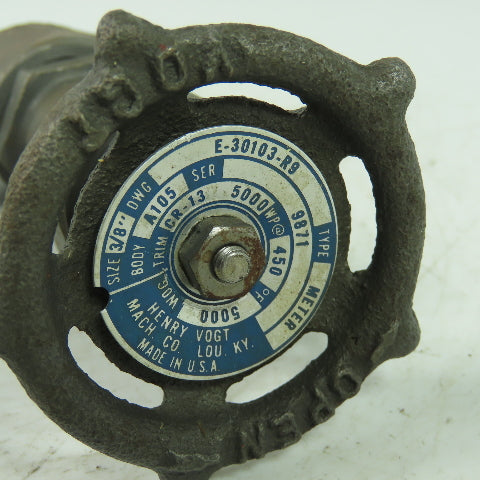 Henery Vogt E-30103-R9 3/8" Gate Valve 5000WOG A105 CR-13
