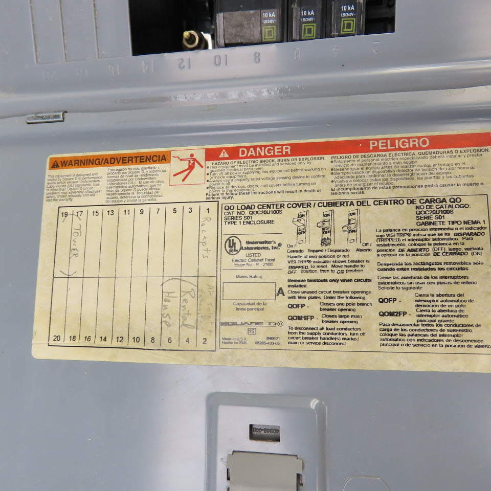 Square D BX18B/K Type QO 125A 20 Circuit Load Center Box 1PH 3 Breakers 240V Max