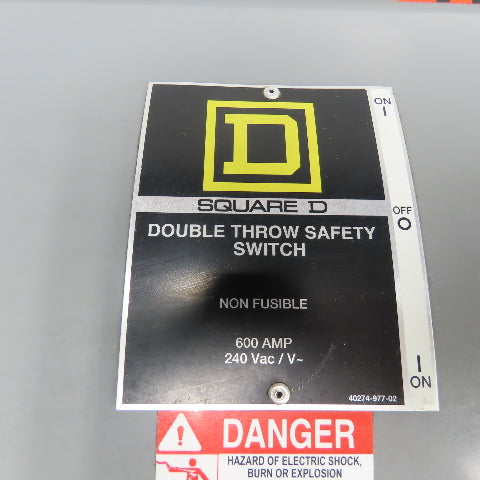 Square D 92356 600A Non-Fusible Double Throw Safety Disconnect Switch 240VAC