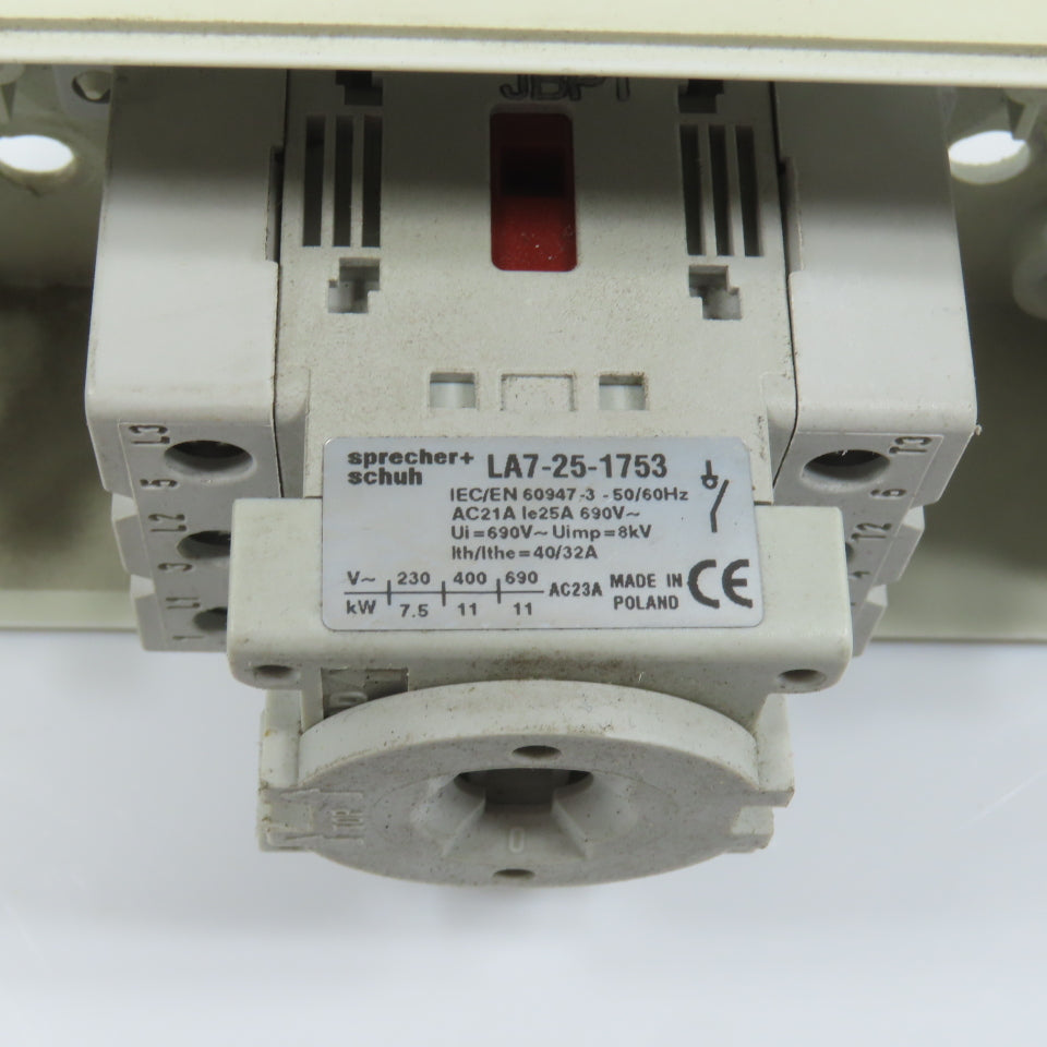 Sprecher + Schuh LA7-25-1753 25A 600V Motor Disconnect Switch 1-10HP W/Enclosure