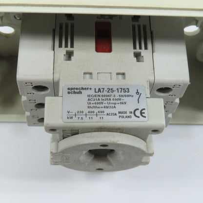 Sprecher + Schuh LA7-25-1753 25A 600V Motor Disconnect Switch 1-10HP W/Enclosure