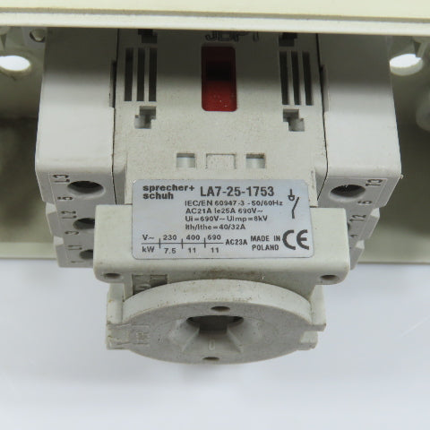 Sprecher + Schuh LA7-25-1753 25A 600V Motor Disconnect Switch 1-10HP W/Enclosure