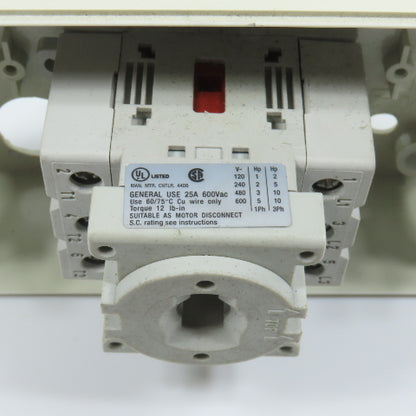 Sprecher + Schuh LA7-25-1753 25A 600V Motor Disconnect Switch 1-10HP W/Enclosure