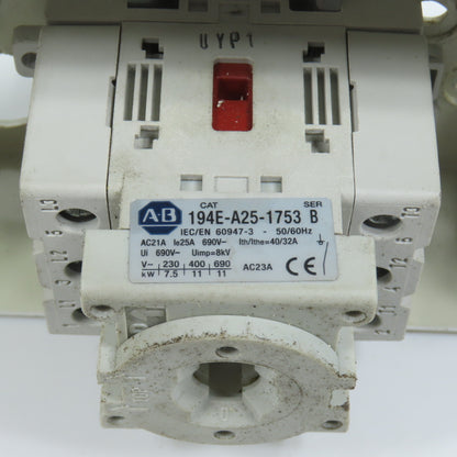 Allen Bradley 194E-A25-1753 25A 600V Motor Disconnect Switch 1-10HP W/Enclosure