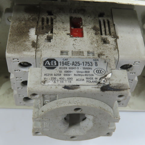 Allen Bradley 194E-A25-1753 25A 600V Disconnect Switch W/Broken Enclosure Lot/2