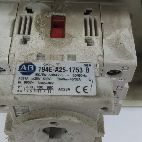 Allen Bradley 194E-A25-1753 25A 600V Disconnect Switch W/Broken Enclosure Lot/2