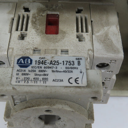Allen Bradley 194E-A25-1753 25A 600V Disconnect Switch W/Broken Enclosure Lot/2