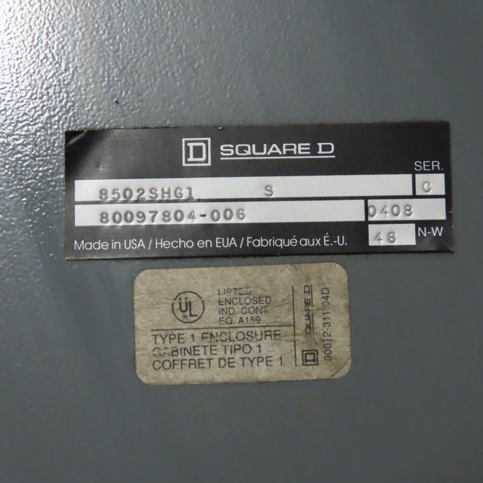 Square D 8502SHO1S Nema Size 6 Motor Starter 2-Pole 8502SHG1 1PH 31104-400-50