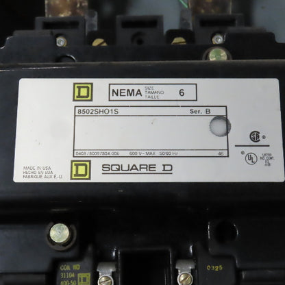 Square D 8502SHO1S Nema Size 6 Motor Starter 2-Pole 8502SHG1 1PH 31104-400-50