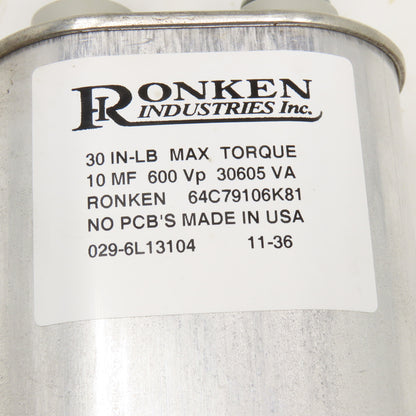 Ronken 64C79106K81 Enersys Battery Charger Capacitor 10mF 600VP