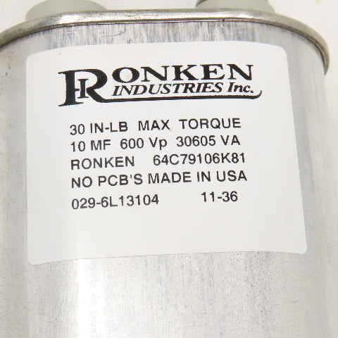 Ronken 64C79106K81 Enersys Battery Charger Capacitor 10mF 600VP