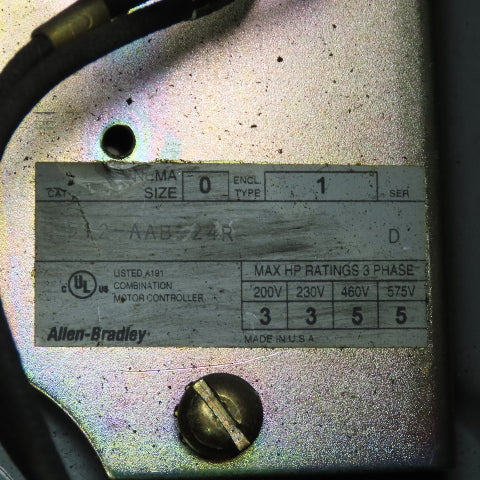 Allen Bradley 512-AAB-24R Nema Size 0 Combination Motor Starter 5HP 120V Coil