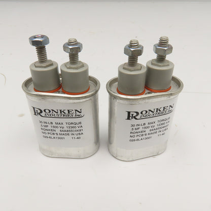 Ronken 64A85504K81 .5MF 1500Vp 12360VA Capacitor Lot Of 2