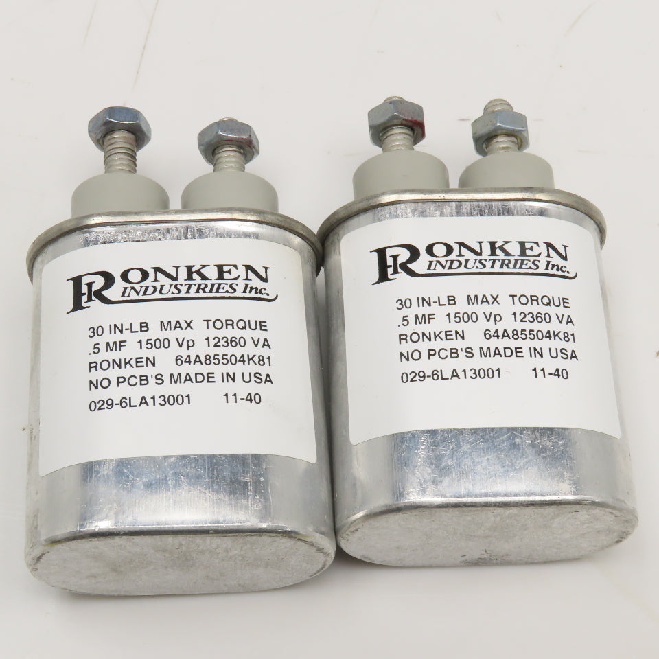 Ronken 64A85504K81 .5MF 1500Vp 12360VA Capacitor Lot Of 2