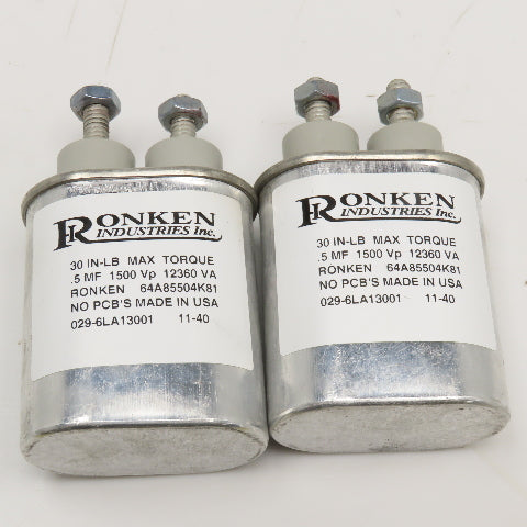 Ronken 64A85504K81 .5MF 1500Vp 12360VA Capacitor Lot Of 2