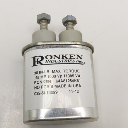 Ronken 64A81254K81 .25MF 1000Vp 11385VA Capacitor