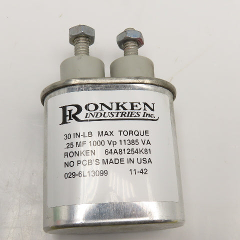Ronken 64A81254K81 .25MF 1000Vp 11385VA Capacitor