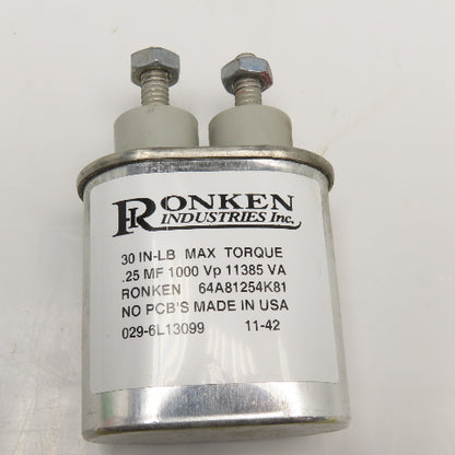 Ronken 64A81254K81 .25MF 1000Vp 11385VA Capacitor
