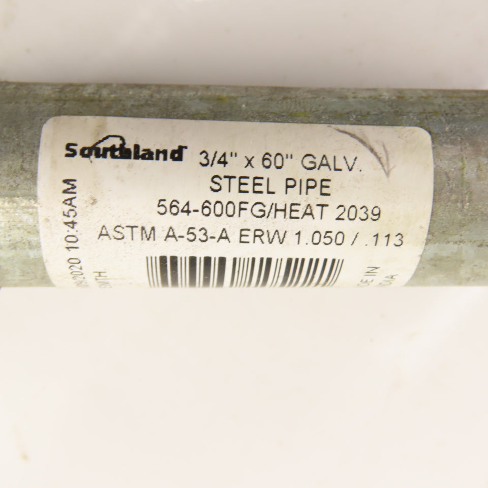 Southland 3/4 x 60" (5') Galvanized SCH 40 Threaded Pipe Nipple Lot of 4