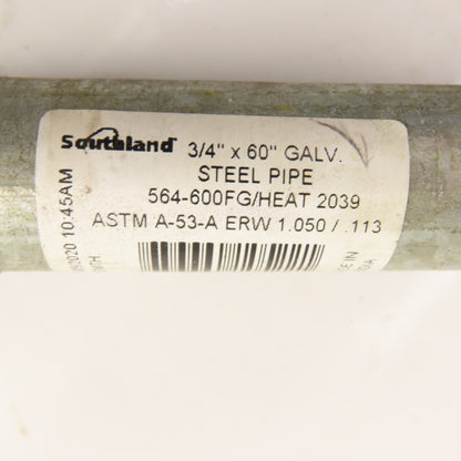 Southland 3/4 x 60" (5') Galvanized SCH 40 Threaded Pipe Nipple Lot of 4