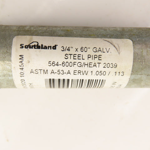 Southland 3/4 x 60" (5') Galvanized SCH 40 Threaded Pipe Nipple Lot of 4