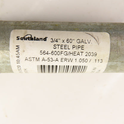 Southland 3/4 x 60" (5') Galvanized SCH 40 Threaded Pipe Nipple Lot of 4