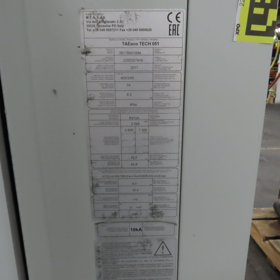 MTA TAEevo TECH 051 Industrial Process Water Chiller 4.5 Ton Parts/Repair
