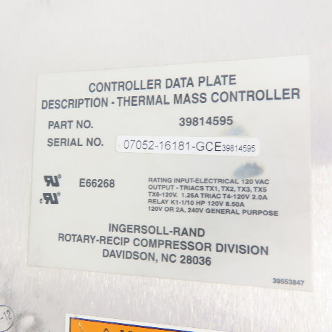 Ingersoll Rand 39814595 Thermal Mass Controller Operator Panel 120V