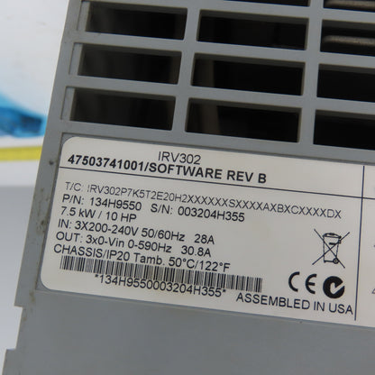 Ingersoll Rand 134H9550 IRV302 Drive 7.5KW/10HP IRV302P7K5T2E20H2