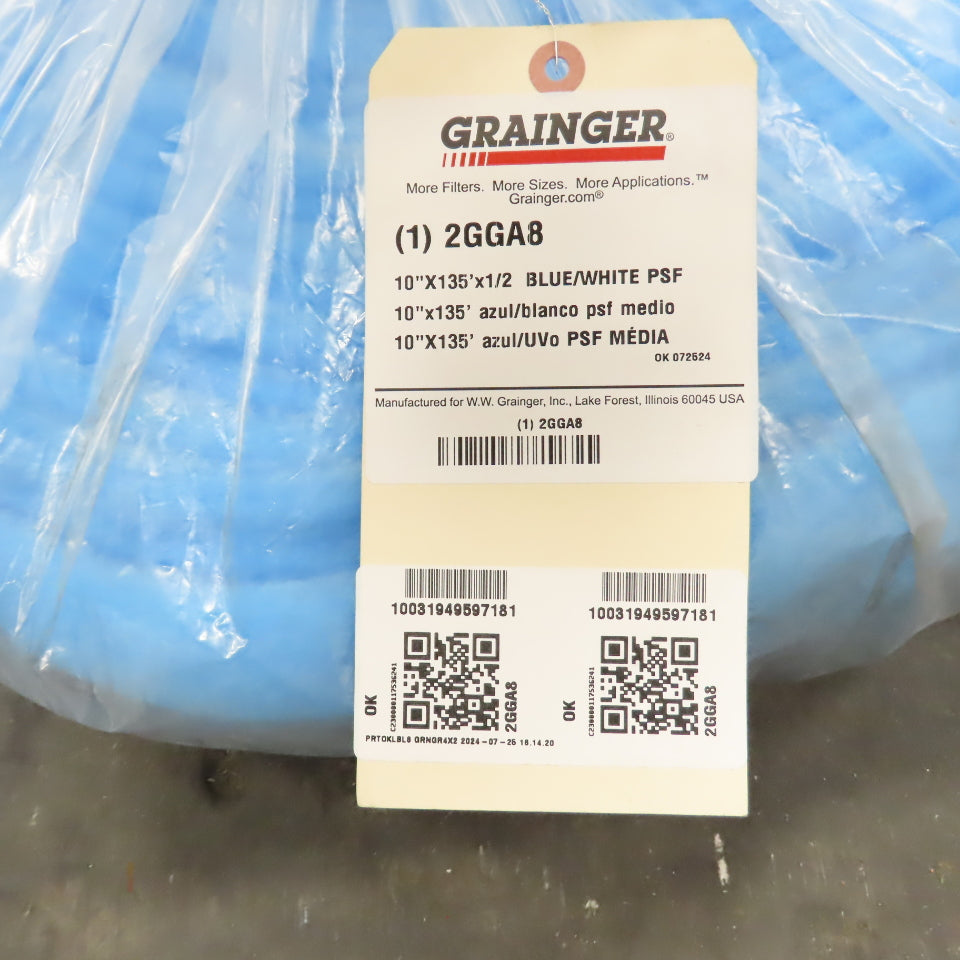 Grainger 2GGA8 Air Filter Bulk Roll 10" Wide x 135' Long x 1" Thick MERV 7 Lot/2