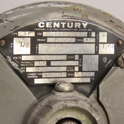 Century EMI8-111329-01 1/6HP Electric Motor 1725RPM 115V 1PH B56Z Frame Tested