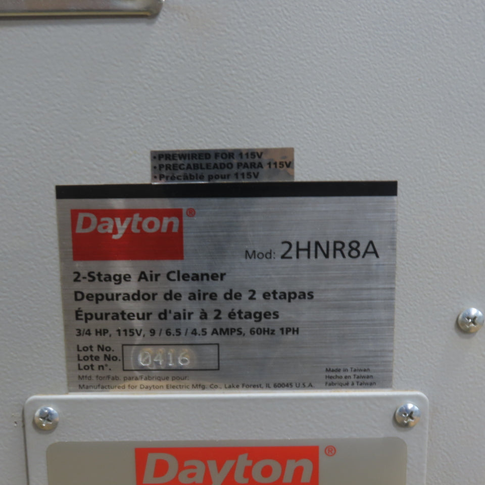 Dayton 2HNR8A 3/4HP 2-Stage Air Cleaner Filtration System 115V 1Ph