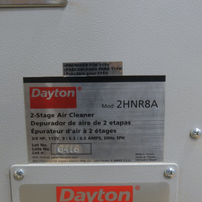 Dayton 2HNR8A 3/4HP 2-Stage Air Cleaner Filtration System 115V 1Ph